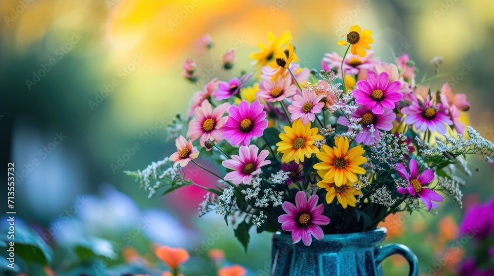Colorful Flowers in a Blue Vase