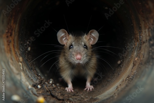 little rat looking out of the tunnel