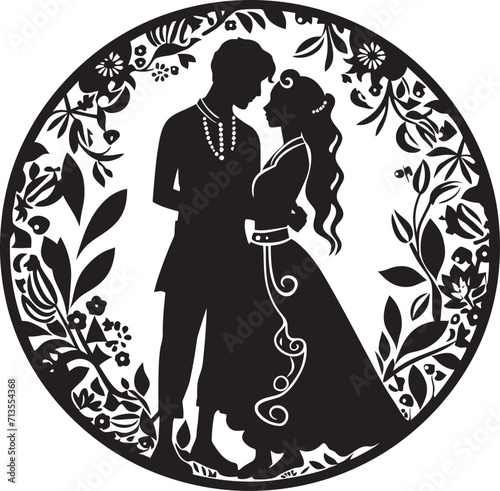Ethereal Eternity Vector Icon of Traditional Bliss Regal Romance Bride and Groom Emblem Design