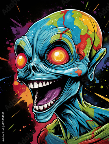 T-shirt design, Laughing Alien, the most beautiful in the universe, in the style of marvel, comic book created with Generative Ai © Andrii Yablonskyi