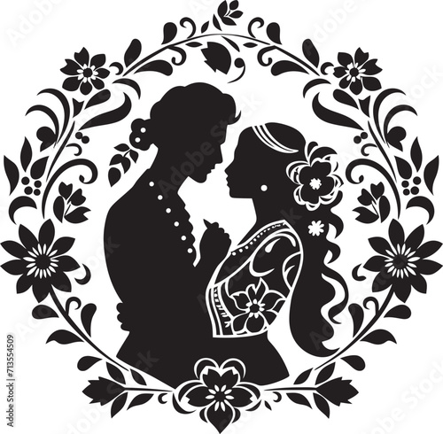 Ethereal Elegance Bride and Groom Emblem Design Regal Reverie Indian Matrimonial Bliss Vector
