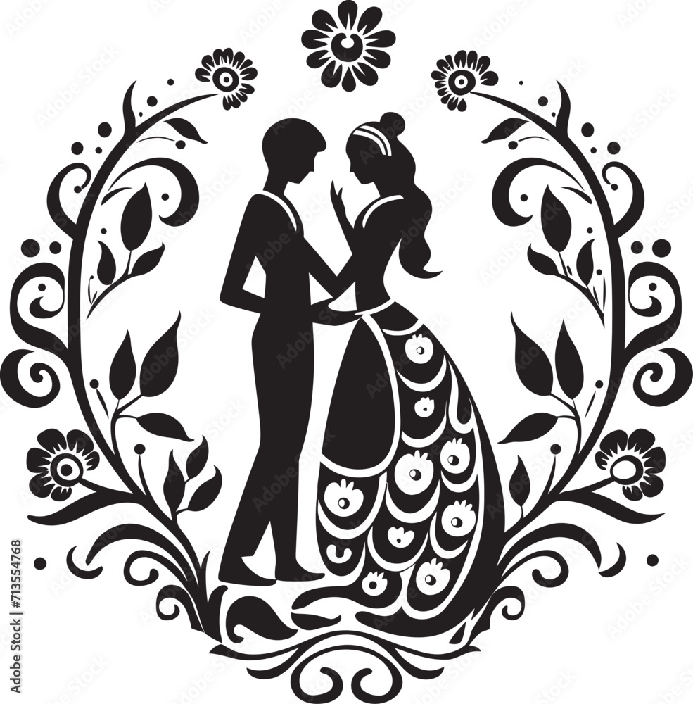 Festive Fusion Bride and Groom Emblem Majestic Matrimony Traditional Wedding Symbol