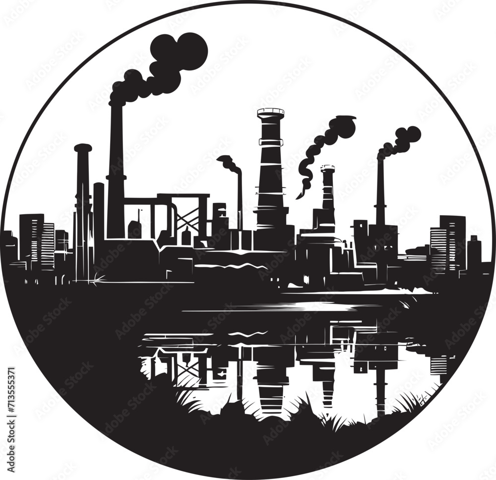 Industrial Ingenuity Grid Factory Vector Logo Modern Industry Blueprint Vector Icon of Urban Landscape