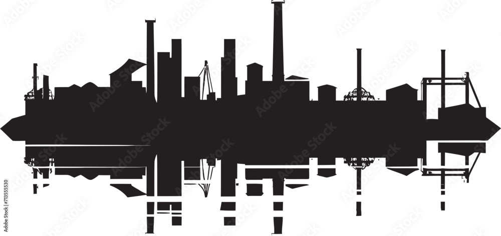 Metallic Metropolis Factory Landscape Vector Icon Infrastructure Insight Industrial Zone Emblem Design