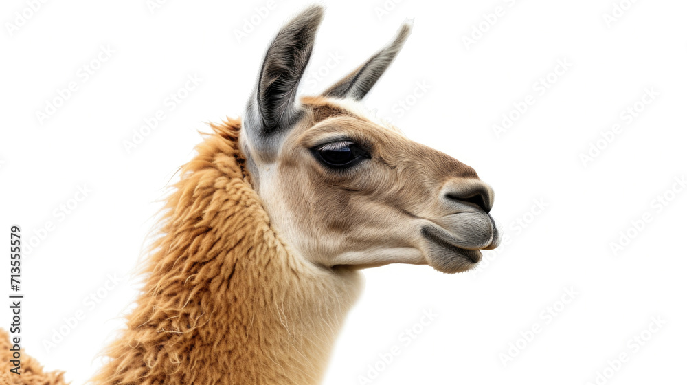 A detailed view of a llama against a plain white background. Suitable for various uses