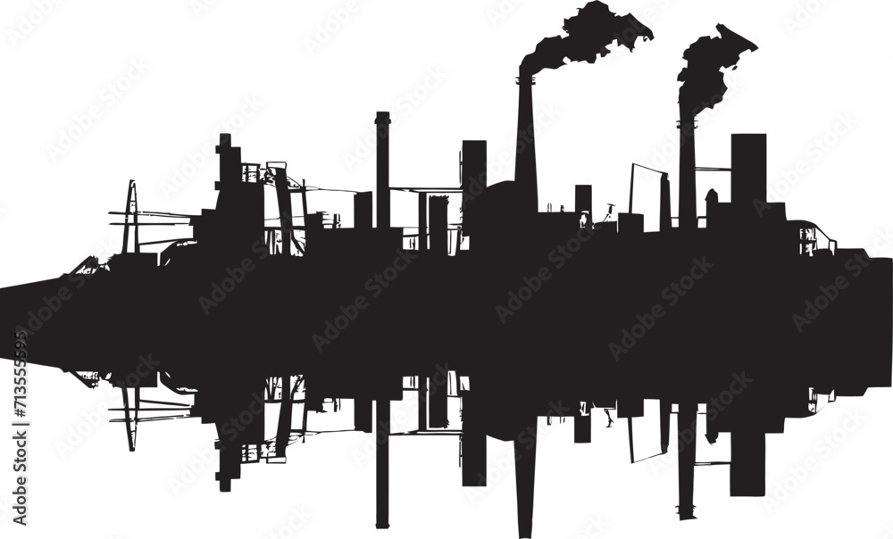 Factory Fusion Dynamics Vector Logo of Industrial Landscape Metropolis Machination Industrial Zone Icon