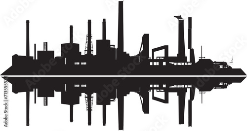 TechnoTerrain Tapestry Vector Icon of Manufacturing District Urban Machinery Masterpiece Industrial Landscape Logo