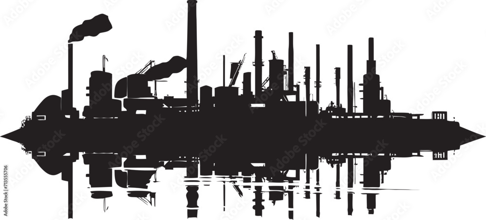 TechnoTopography Tapestry Vector Logo of Industrial Zone Urban Forge Manufacturing District Emblem Design