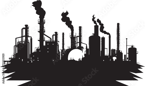 TechnoTopography Vector Icon of Manufacturing District Metallic Metropolis Industrial Landscape Logo Design