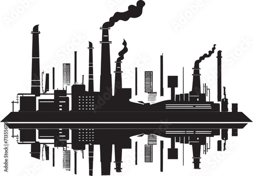 Urban Progress Pulse Vector Logo of Industrial Zone Factory Framework Fusion Industrial Landscape Icon