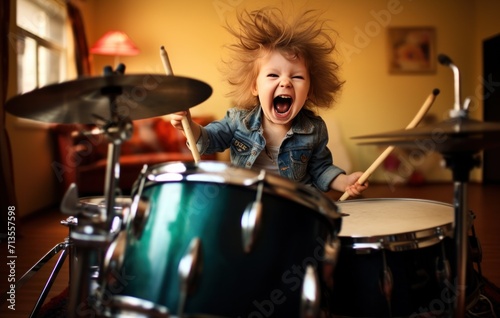 small child playing drums indoor