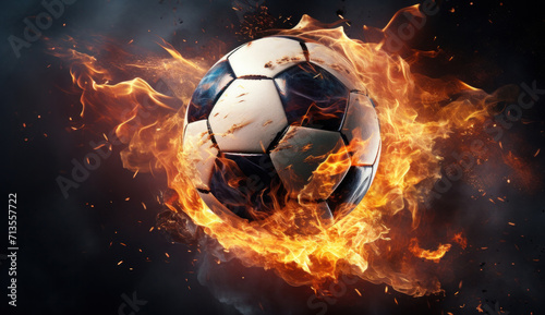 soccer ball in flames on dark background © olegganko