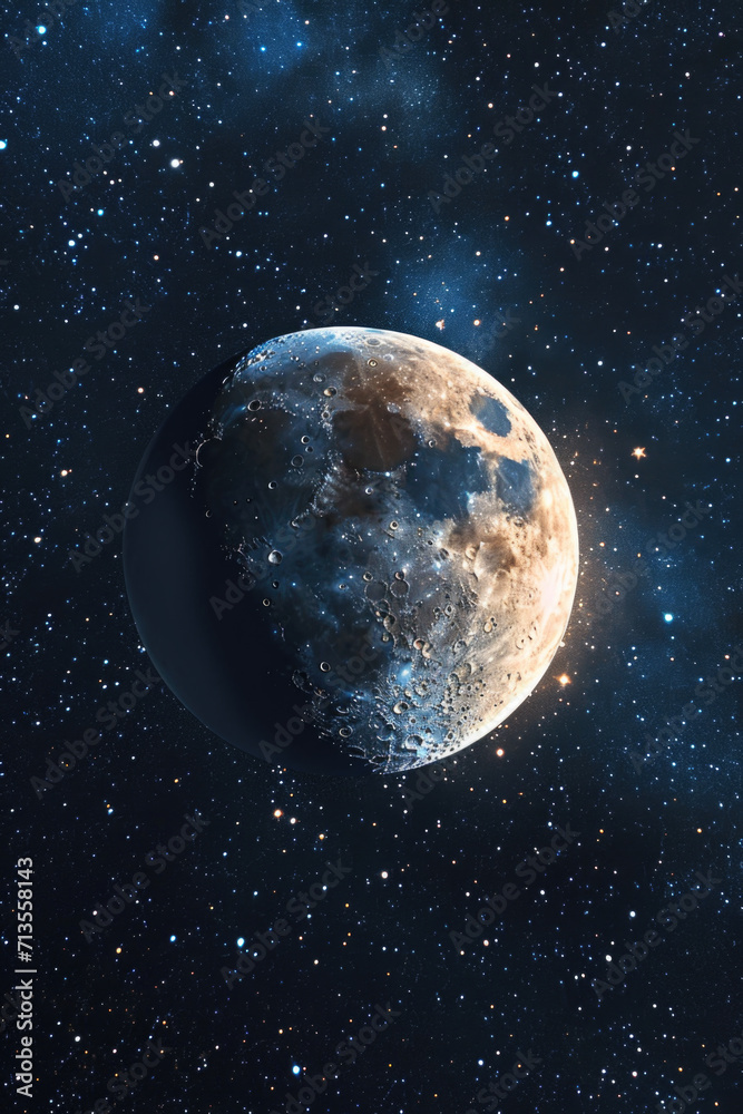 A picture of the moon in the middle of the night sky. Can be used for various design projects