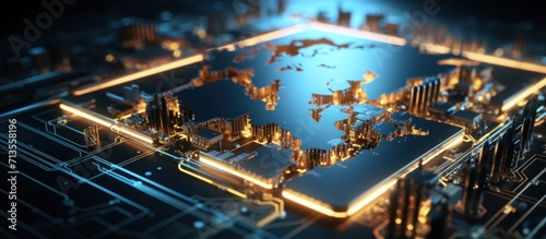 the world map on a circuit board
