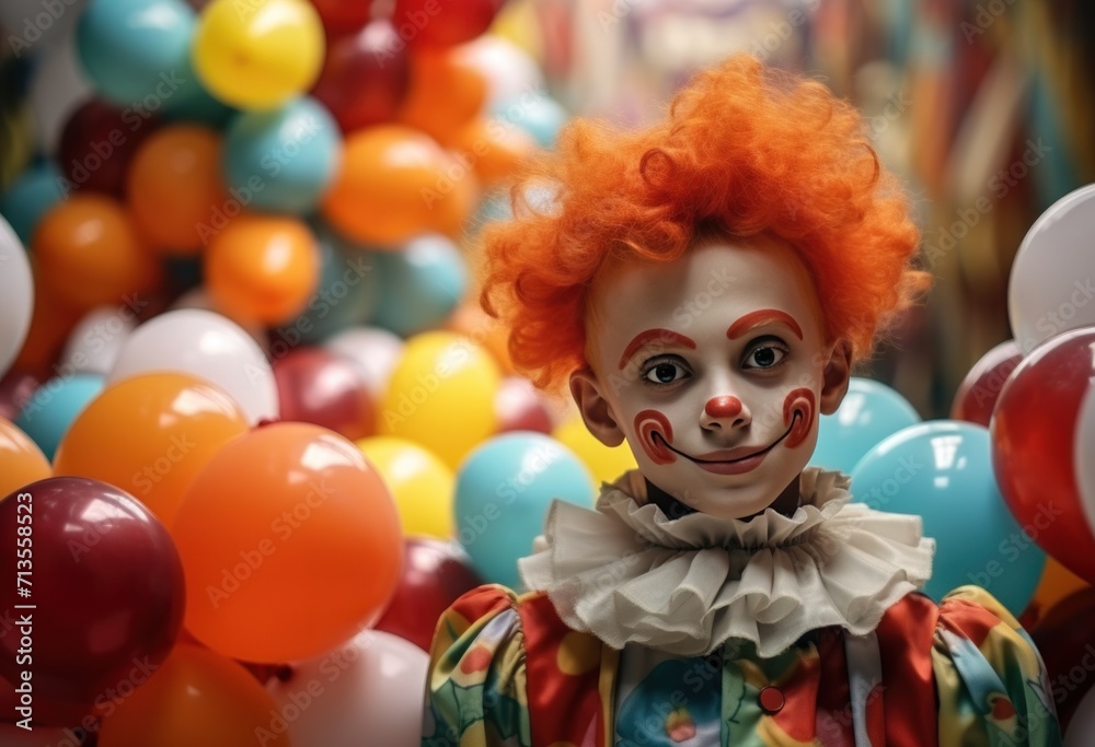 young clown in the clown outfit poses with balloons young clown in the clown outfit poses with balloons