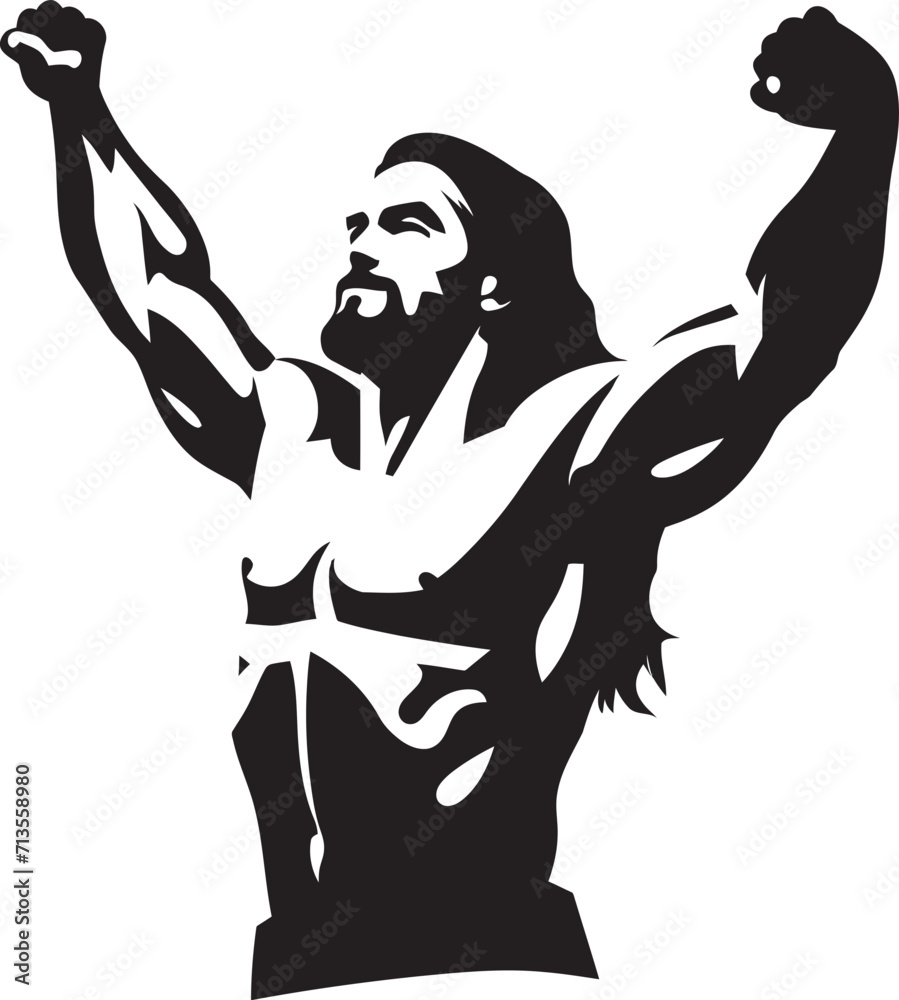 Fototapeta premium Holy Glory Vector Design of Muscular Jesus Divine Physique Muscular Jesus Emblem