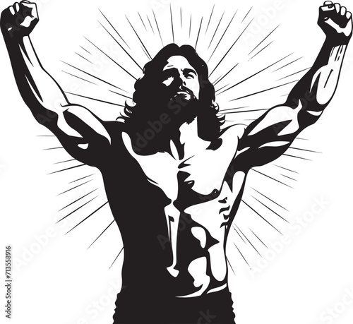 Divine Vigor Muscular Jesus Emblem Redeemers Radiance Vector Logo of Muscular Christ