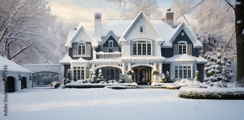modern home on an idyllic winter white snowy day © olegganko