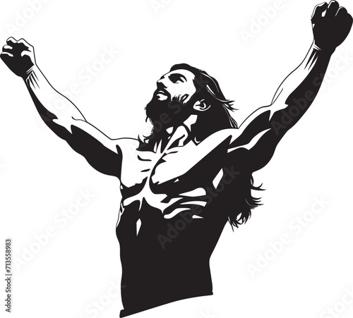 Redeemers Strength Vector Icon of Powerful Christ Saviors Vigor Muscular Jesus Logo
