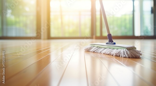 mop on wooden floor of living room