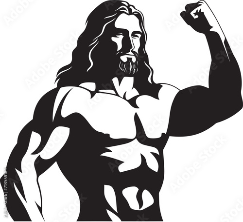 Divine Sculpture Muscular Jesus Icon Design Resurrection Radiance Jesus in Muscular Glory Emblem