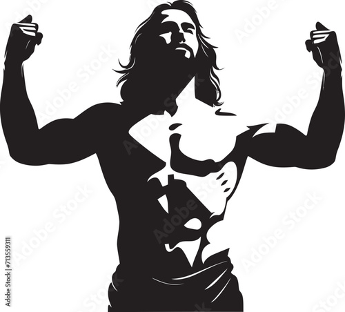 Sacred Form Resilience Muscular Jesus Icon Design Redeemers Sculpture Vector Logo of Muscular Christ