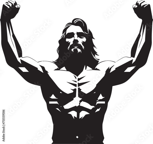 Divine Fitness Muscular Jesus Icon Design Saviors Glory Vector Logo of Muscular Christ