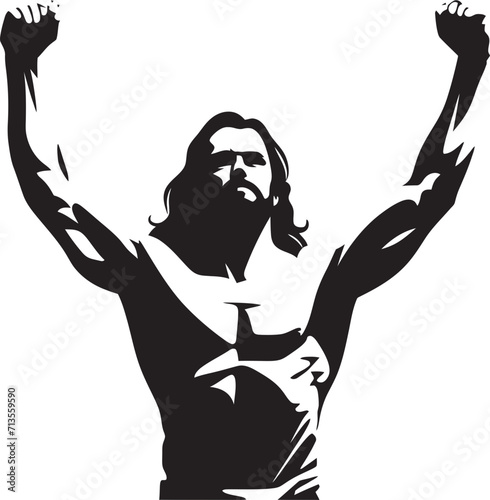 Celestial Radiance Muscular Jesus Emblem Design Holy Strength Vector Design of Muscular Jesus