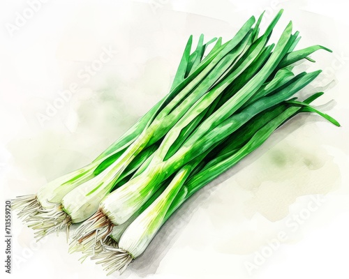 Watercolor Leek on White, Perfect for Fresh and Lush Culinary Creations