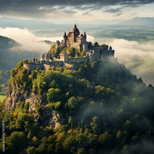 World most beautiful hill castles image Generative AI photo