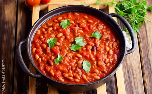 Beans in tomato sauce, country food and easy recipe idea for menu, food blog and cookbook, generative ai