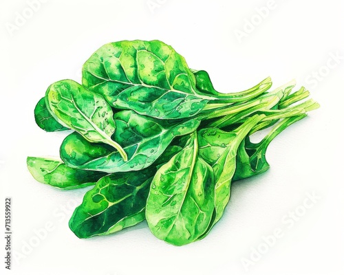 Watercolor Spinach on White, Ideal for Vibrant Vegetarian Recipes