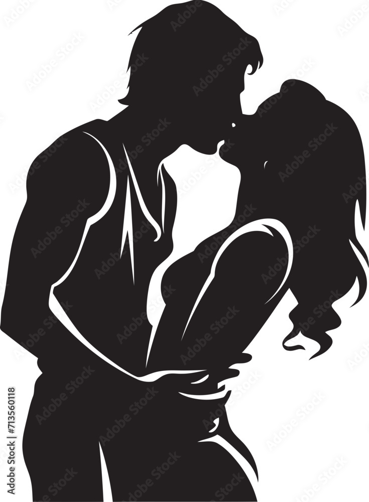 Intertwined Souls Kissing Couple Icon Design Whispering Hearts Vector Emblem of Tender Kiss