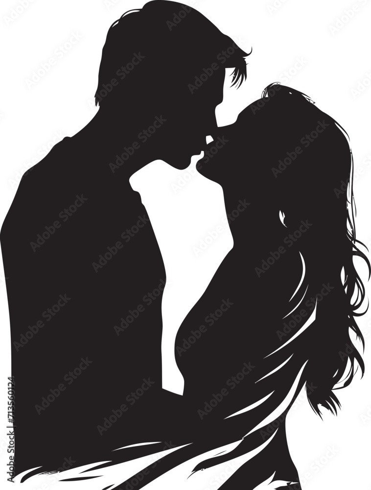 Intertwined Souls Kissing Couple Emblem Design Whispering Hearts Vector Icon of Tender Kiss