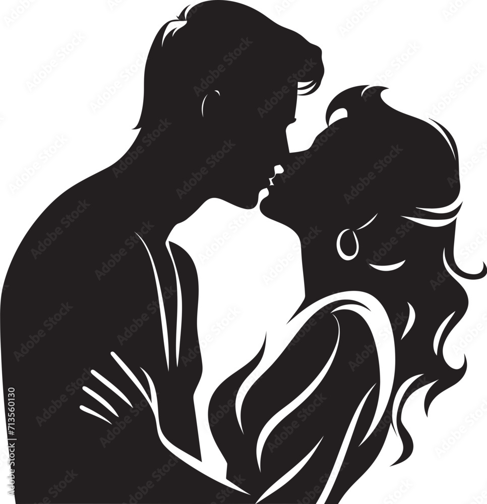 Devotion Duet Vector Icon of Romantic Kiss Enchanted Affection Loving Couple Logo