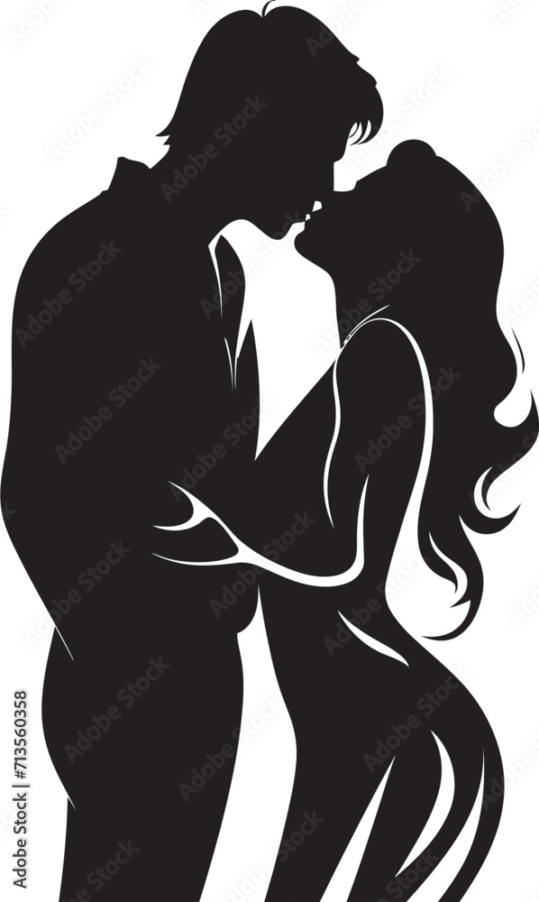 Romantic Symphony Vector Design of Affectionate Kiss Sweet Surrender Loving Couple Icon