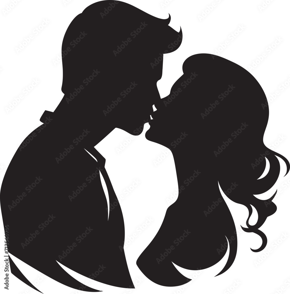 Romantic Symphony Iconic Kissing Couple Emblem Sweet Surrender Vector Icon of Intimate Kiss