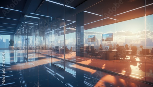 conference room background with a cityscape view