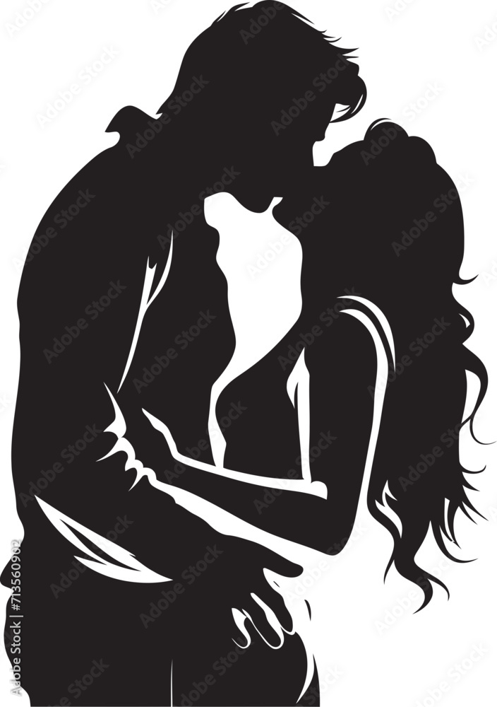 Romantic Symphony Vector Design of Passionate Kiss Sweet Surrender Emblem of Kissing Couple