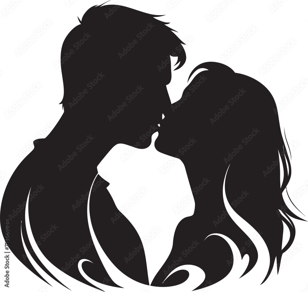 Tender Unity Loving Couple Logo Design Blissful Connection Vector Design of Passionate Kiss