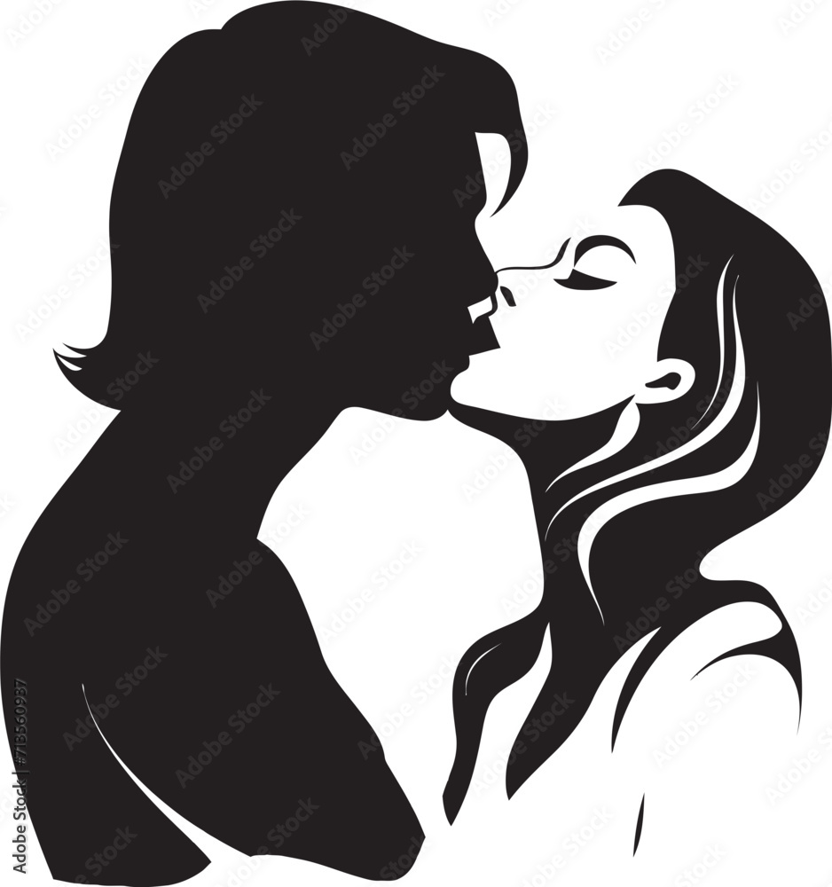 Eternally Yours Emblem of Kissing Duo Enchanted Affection Vector Icon of Romantic Kiss