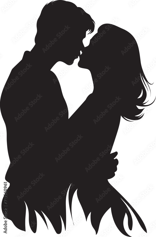 Passionate Harmony Kissing Couple Emblem Design Whispered Promises Vector Design of Passionate Kiss