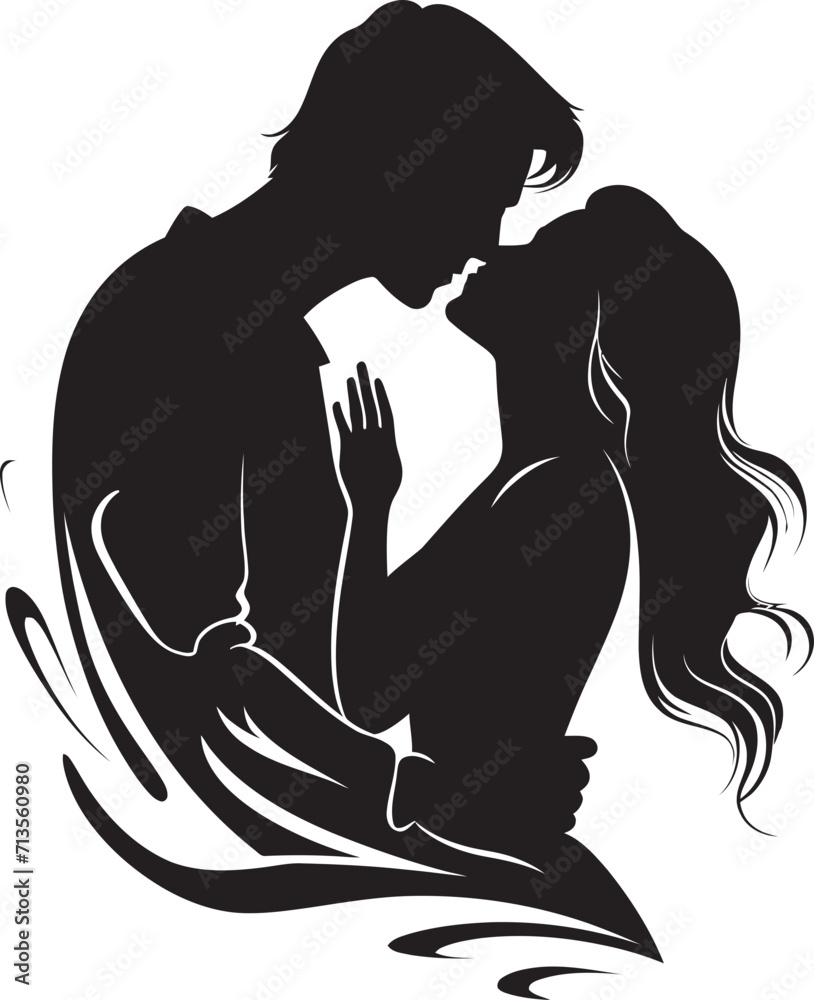Romantic Symphony Vector Logo of Tender Kiss Tenderly United Iconic Kissing Couple Emblem