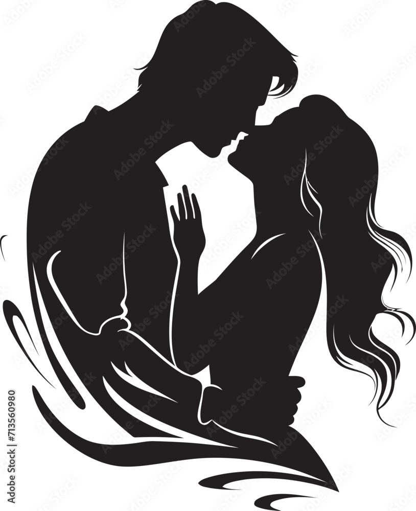 Romantic Symphony Vector Logo of Tender Kiss Tenderly United Iconic Kissing Couple Emblem Romantic Symphony Vector Logo of Tender Kiss Tenderly United Iconic Kissing Couple Emblem
