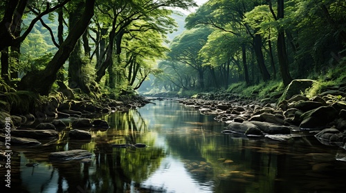 A river flowing through a forest. Created with Generative AI
