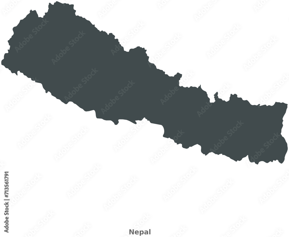 Map of Nepal, South Asia. This elegant black vector map is ideal for use in graphic design, educational projects, and media, adaptable to various settings and resolutions.