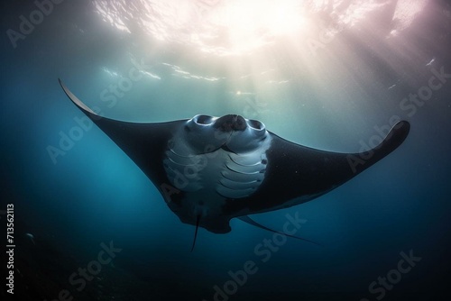a majestic manta ray moving elegantly in the sea. Generative AI