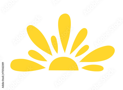 Simple yellow half sun handdrawn vector flat illustration with half-circle shape in middle, cute summer sunset, dawn image for logo, cards, decor, vacation concept, holiday, summertime kids design