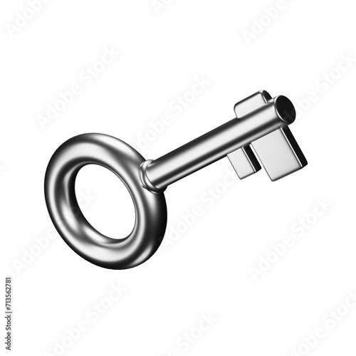 3d icon. silver key, vintage design, metallic texture, isolated on white background, high detail, minimalist style
