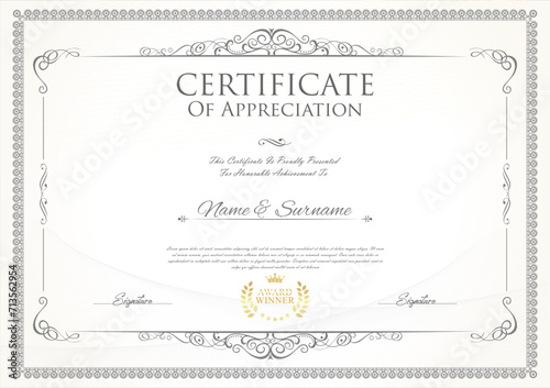 Certificate or diploma template with decorative design calligraphy elements  photo